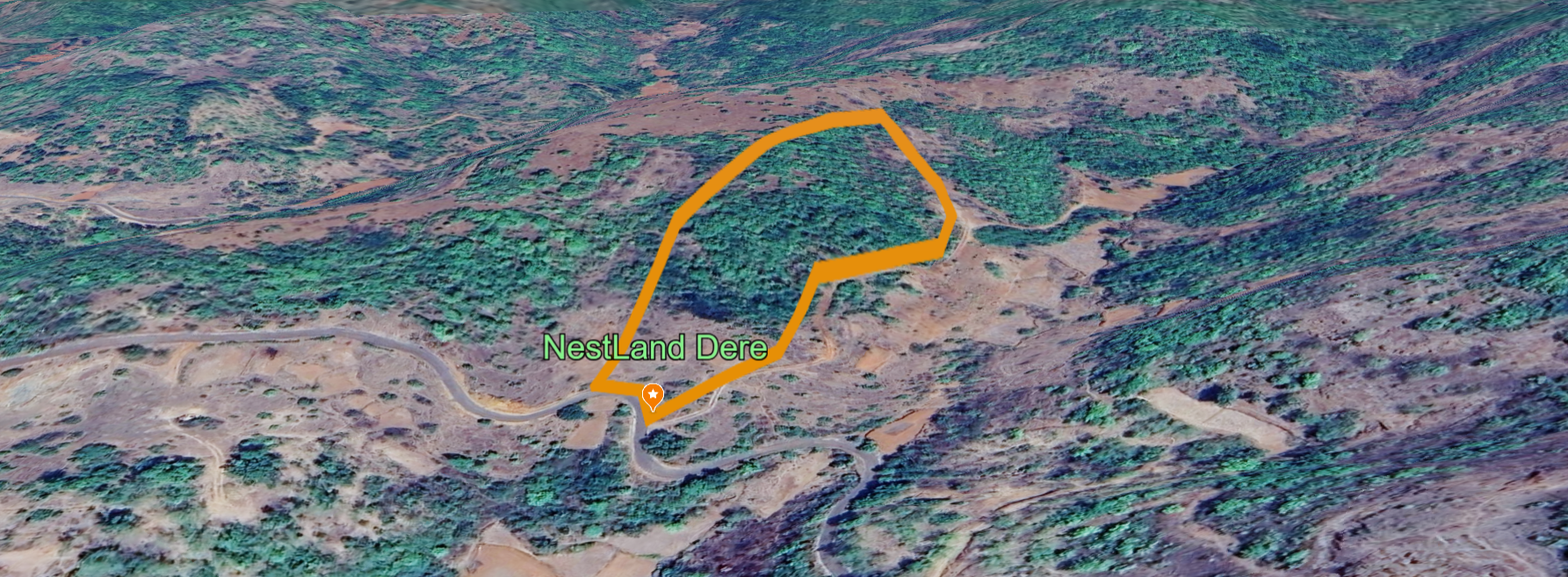 Nestland Bhor aerial view showing property boundaries and dam backwater